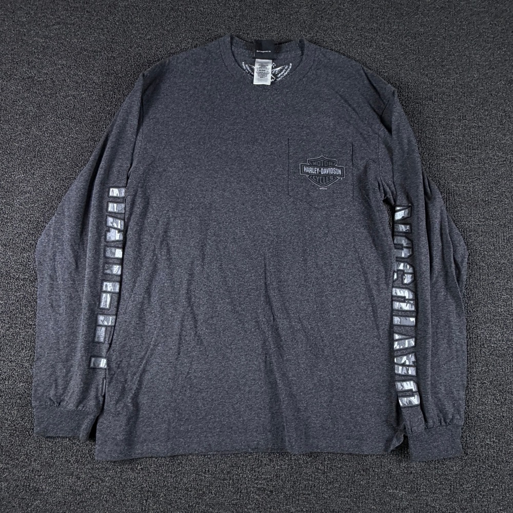 Harley-Davidson T-Shirt Mens L Route 66 Tulsa OK Long Sleeve Charcoal EUC